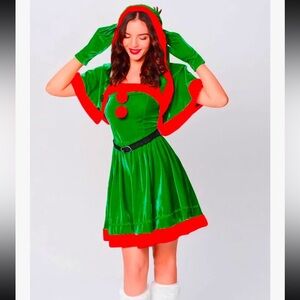 Women's Christmas Costume Velvet Dress with Accessories NWT
